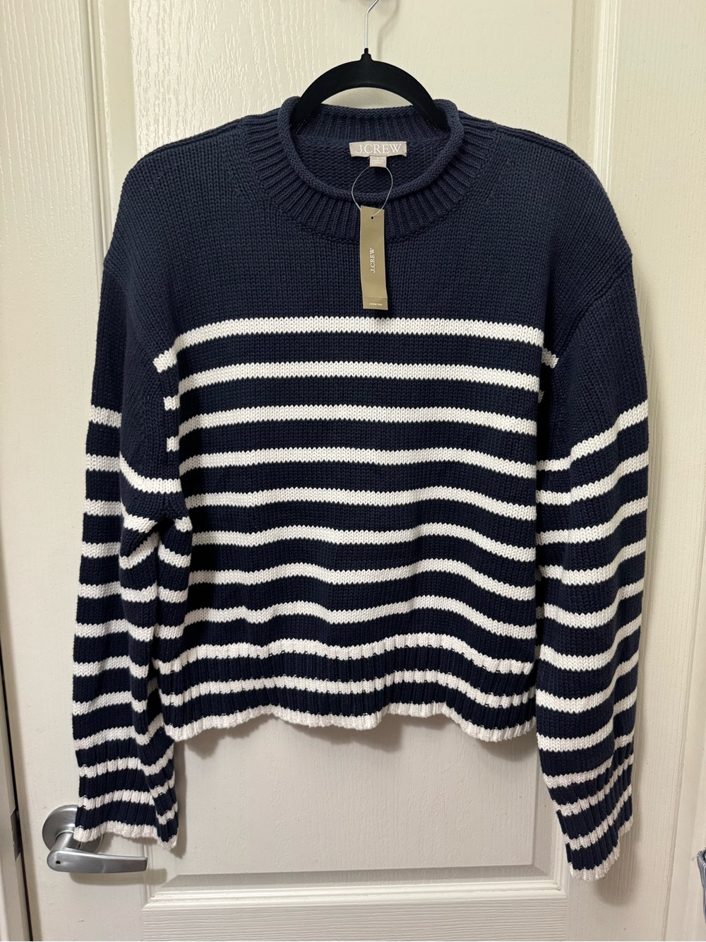 J. Crew Navy and White Breton Stripe Crewneck Sweater - Picture 5 of 5